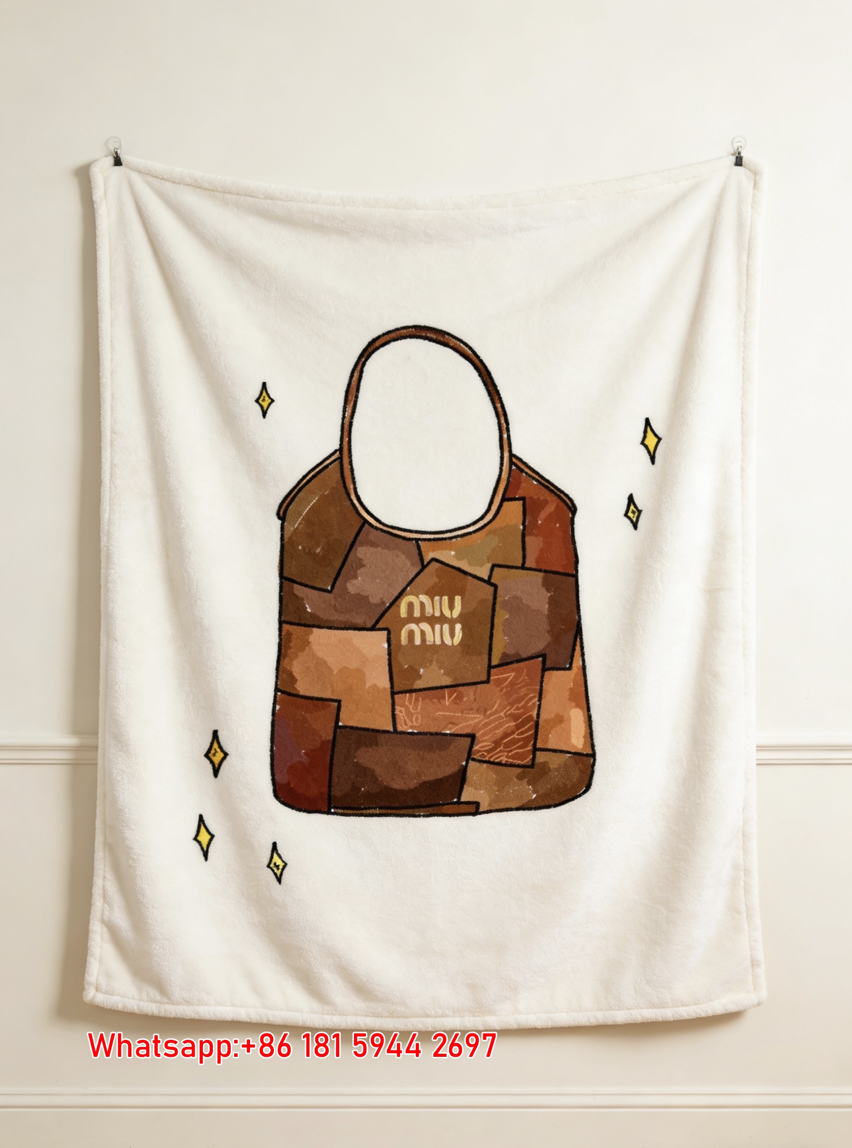MiuMiu Brown Patchwork Bag Print Flannel Sofa Throw Blanket – Warm Earth Tone IMG_0508